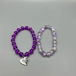 🆕 Purple and Silver Heart Charm Bracelet Set - Handmade #153